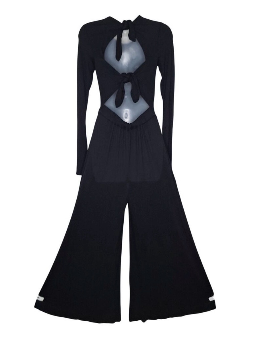 NWT Free People Beach OB1049875 Open Back Tie Wide Leg Jumpsuit Black M